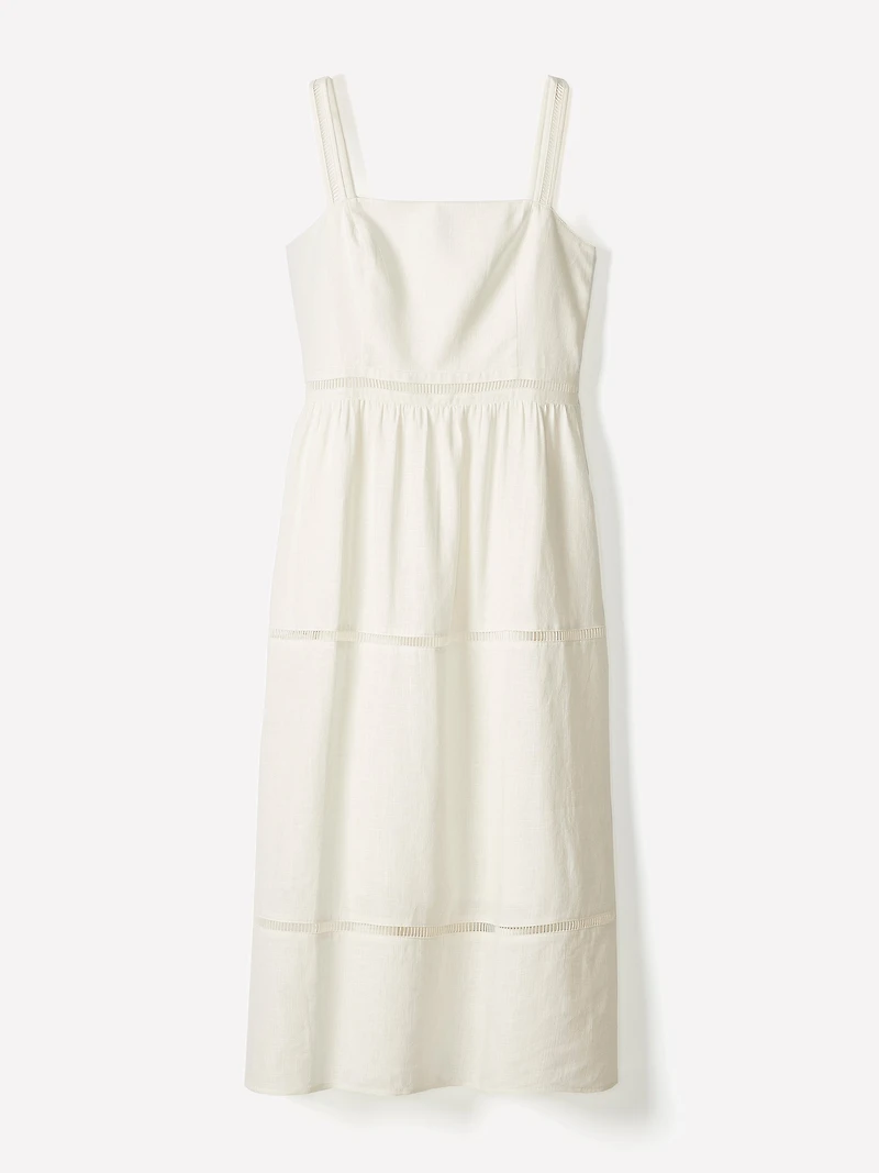 Sleeveless Square-Neck Linen-Blend Midi Dress