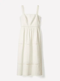 Sleeveless Square-Neck Linen-Blend Midi Dress