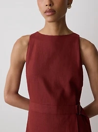 Robe Courte Sans Manches à Col Bateau en Mélange de Lin