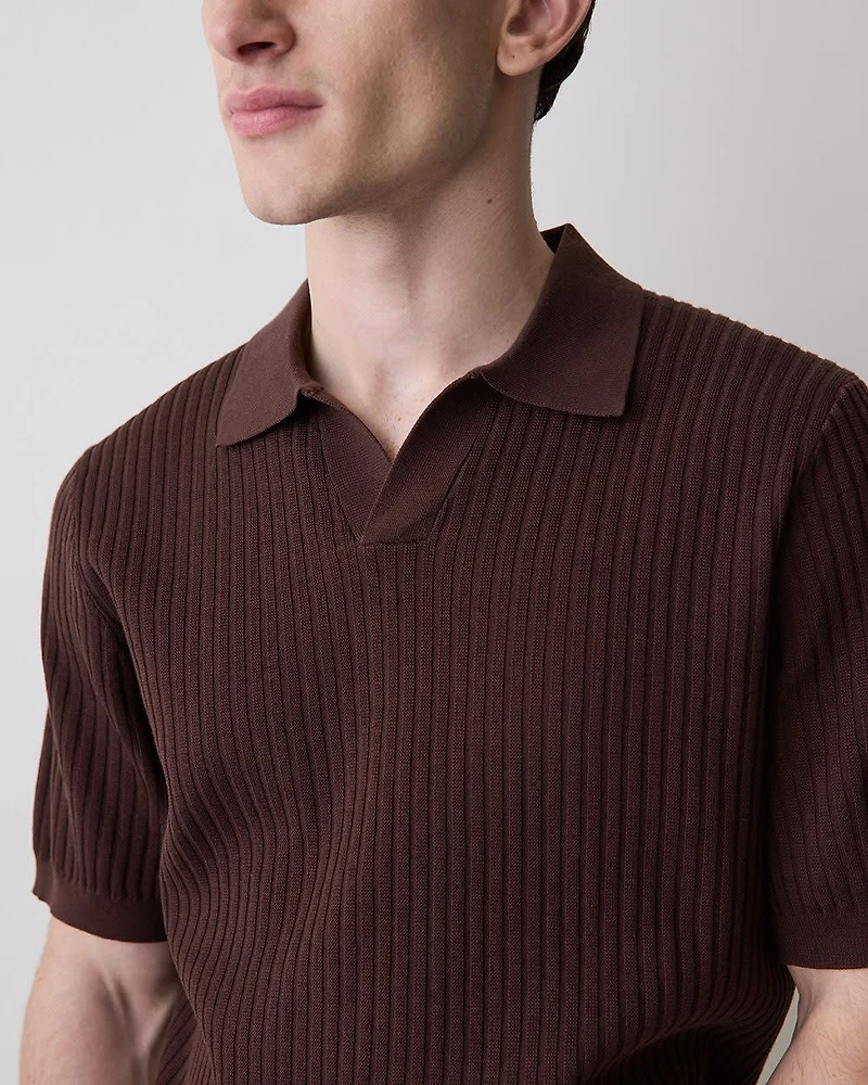 Cotton Short-Sleeve Polo with Johnny Collar
