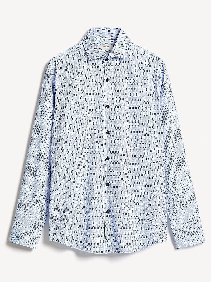 Navy Tailored-Fit Dress Shirt with Geo Pattern