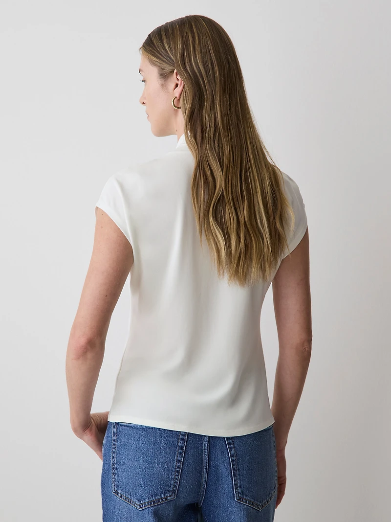 Haut à Manches Très Courtes Col Montant Drapé Détail Crois