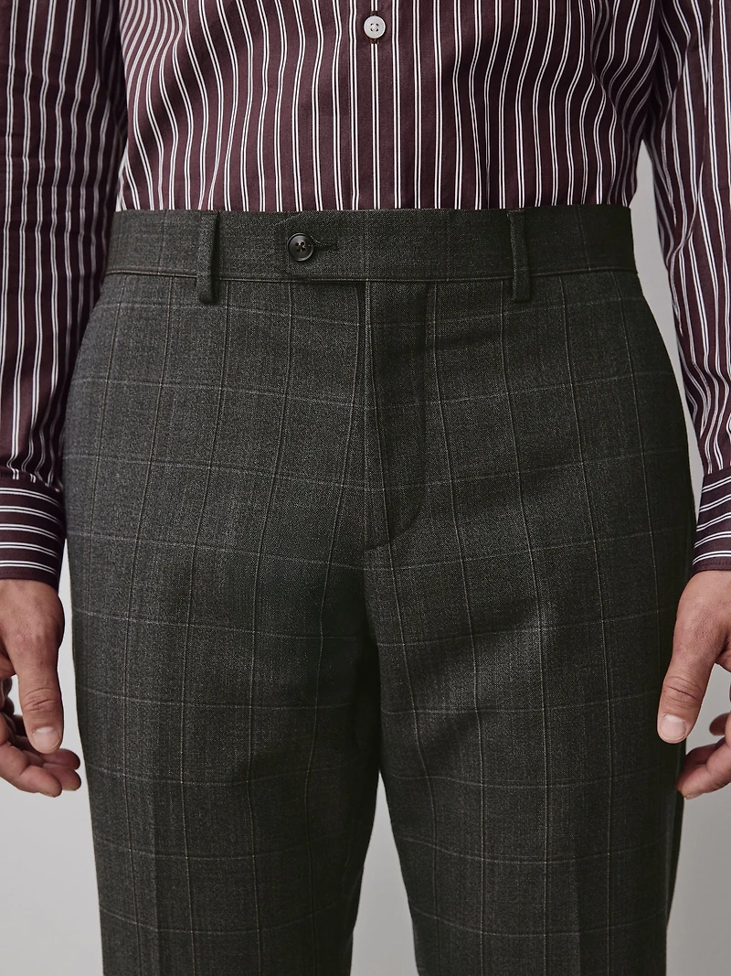 Slim-Fit Checkered Grey Wool Suit Pant