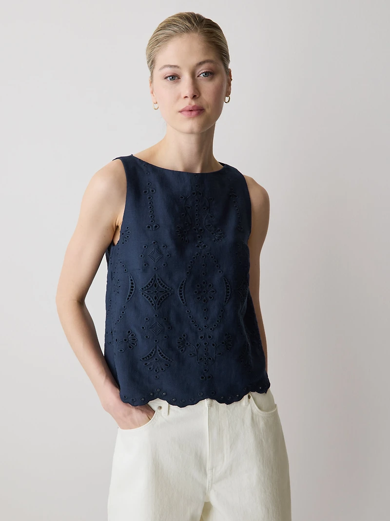 Blouse Sans Manches à Détails Brodés