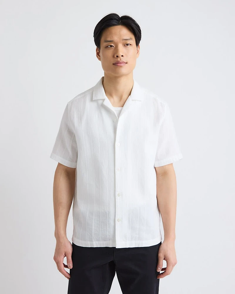 Short-Sleeve Solid Shirt with Camp Collar