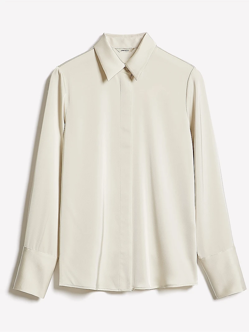 Satin Long-Sleeve Buttoned-Down Blouse