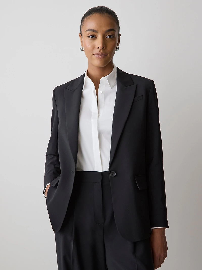 Black One-Button Wool-Blend Blazer