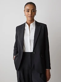 Black One-Button Wool-Blend Blazer