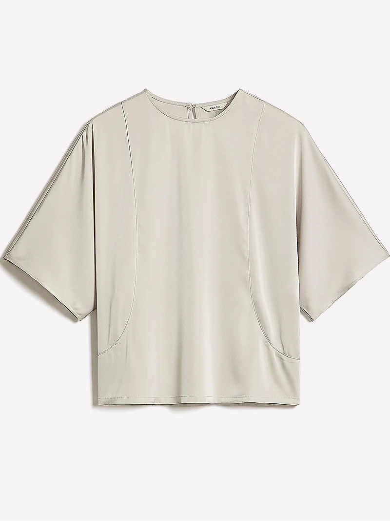 Long-Sleeve Crew-Neck Satin Blouse
