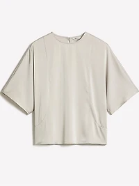 Long-Sleeve Crew-Neck Satin Blouse