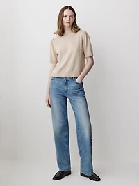 Jeans à Taille Mi-Haute et Jambe Droite