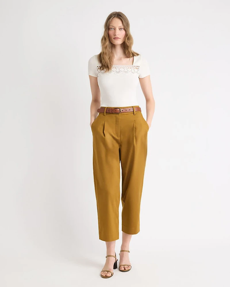 Twill High-Rise Barrel Ankle Pant