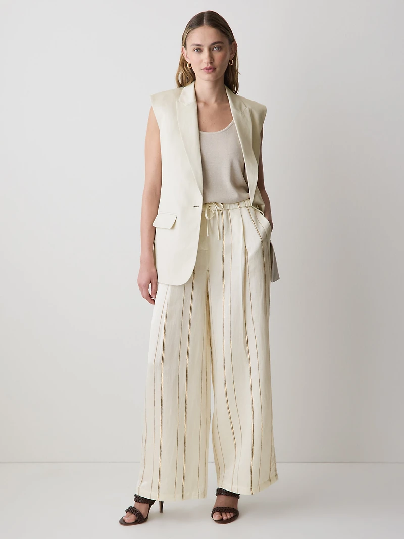 Pantalon à Jambe Large et Taille Mi-Haute Enfiler