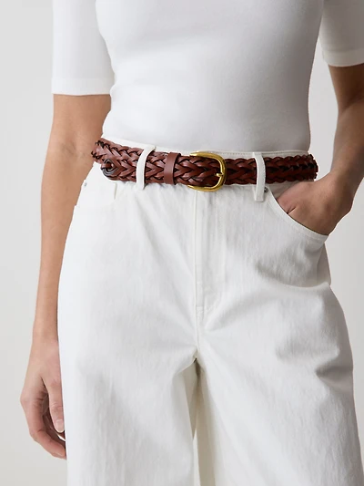 Ceinture Tressée en Cuir avec Boucle Métal
