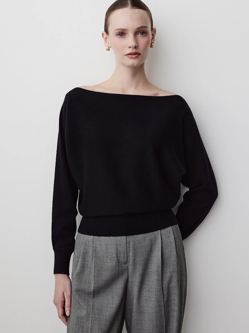 Long-Sleeve Off-the-Shoulder Merino-Wool Sweater