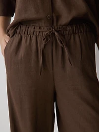 Pantalon en Lin à Taille Mi-Haute et Jambe Large