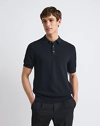 Short-Sleeve Textured Polo Sweater