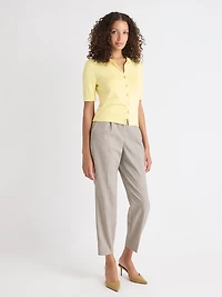 Short Elbow-Sleeve Cardigan with Shirt Collar