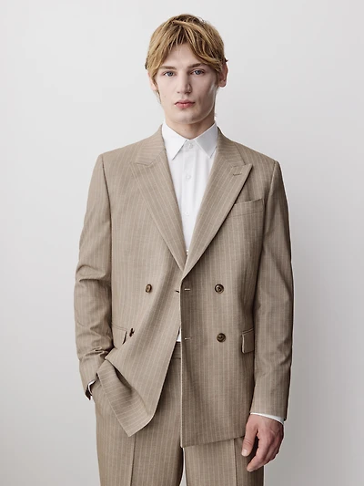 Pleated Tapered-Leg Striped Suit Pant