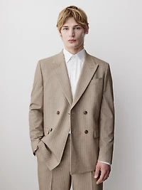 Pleated Tapered-Leg Striped Suit Pant