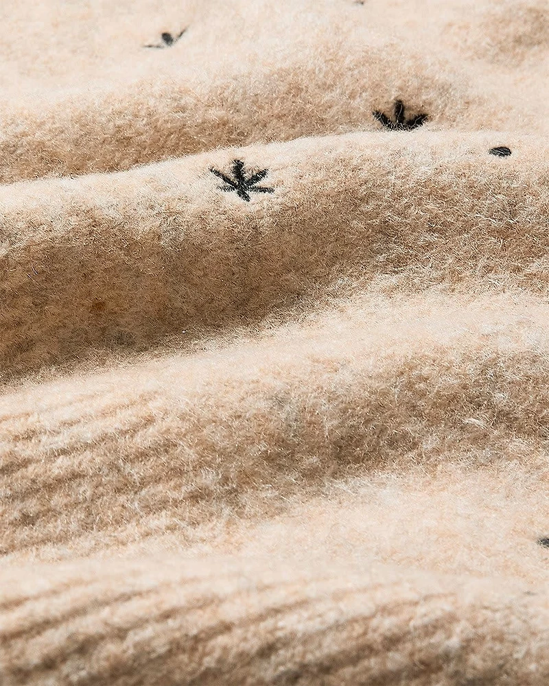 Long-Sleeve Crew-Neck Sweater with Embroidered Pattern