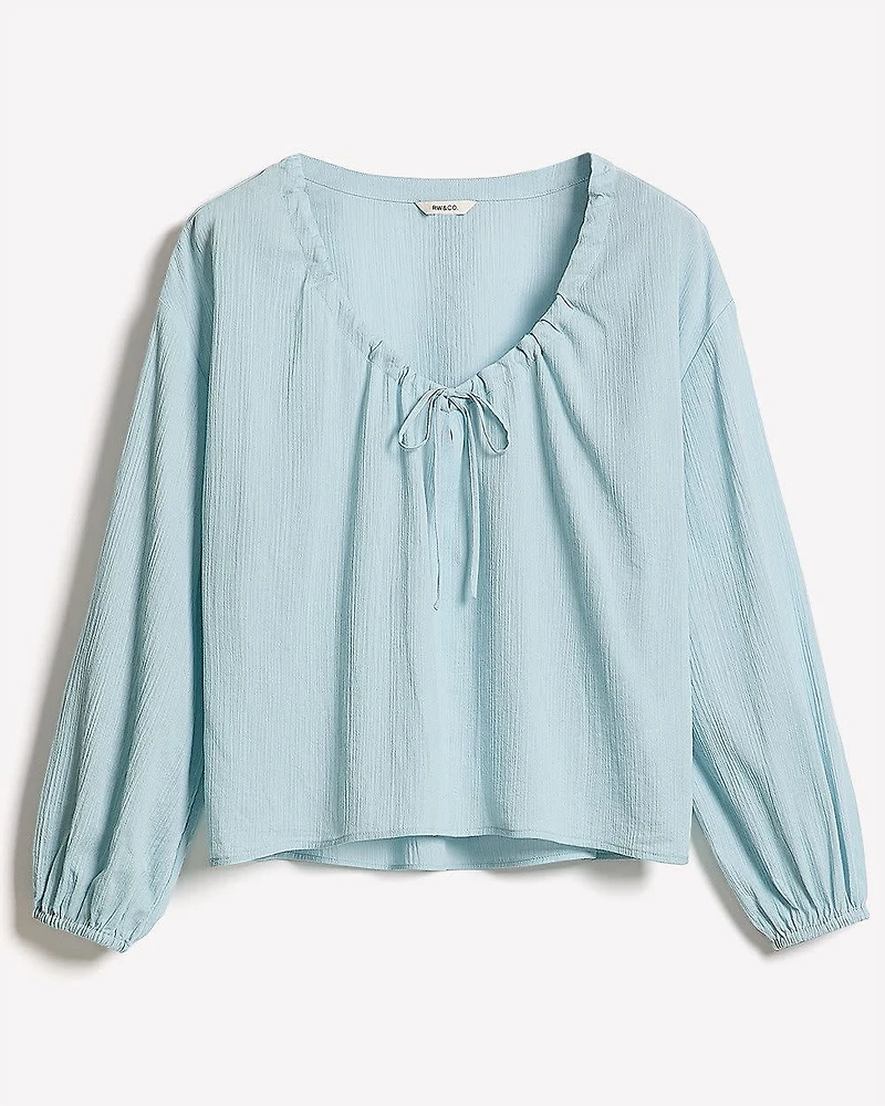 Long-Sleeve U-Neck Gauze Blouse