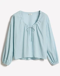 Long-Sleeve U-Neck Gauze Blouse