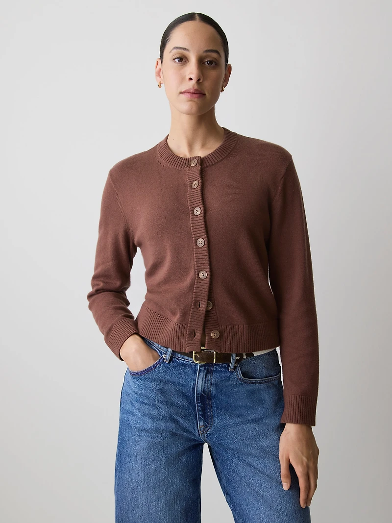 Cardigan en Laine à Manches Longues et Col Rond