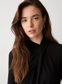 Haut à Manches Longues Col Montant Drapé Détail Croisé