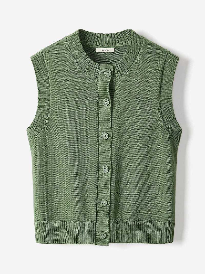 Veste en Tricot Sans Manches à Col Rond