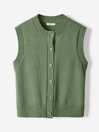 Veste en Tricot Sans Manches à Col Rond
