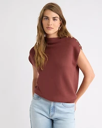 Pull Sans Manches à Col Montant avec Boutons l'Épaule