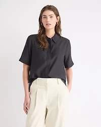 Short-Sleeve Buttoned-Down Blouse with Shirt Collar