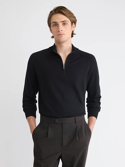 Pull à Col Montant Demi-Zip et Manches Longues