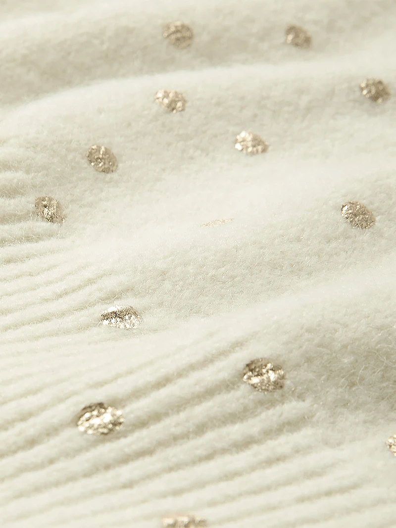 Pull en Laine à Manches Longues et Col Rond Pois Métalliques