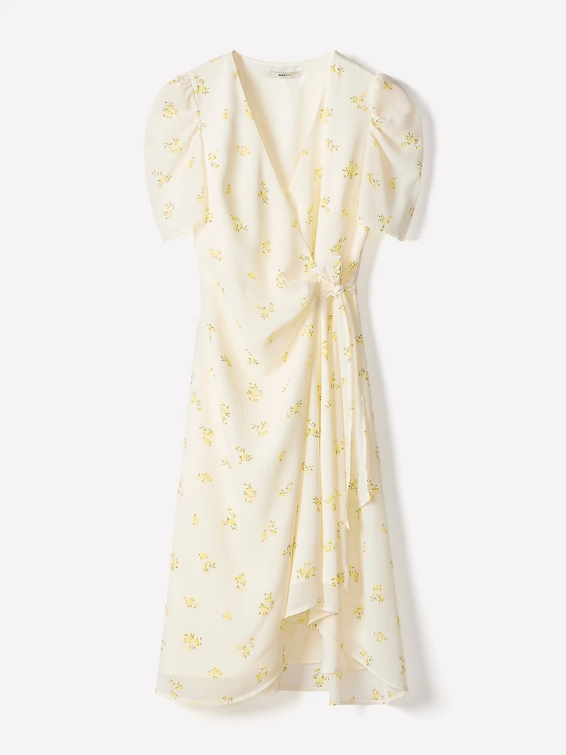 Short-Sleeve Chiffon Midi Dress with Lace Trim