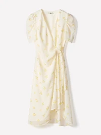 Short-Sleeve Chiffon Midi Dress with Lace Trim