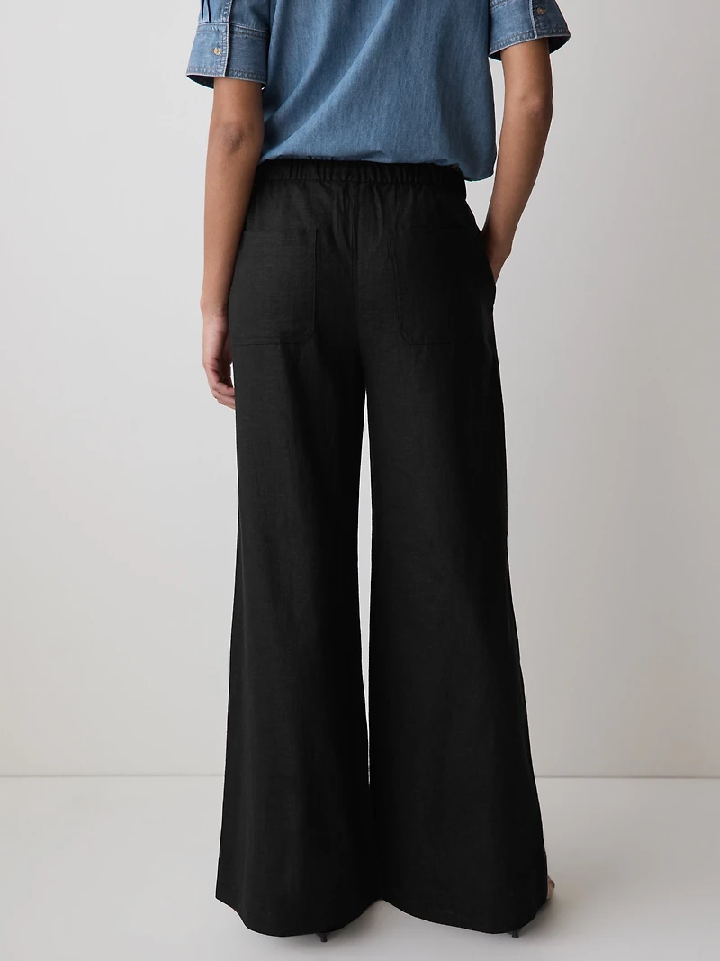 Pantalon en Lin à Taille Mi-Haute et Jambe Large
