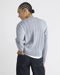 Long-Sleeve V-Neck Cable-Stitch Merino-Blend Sweater