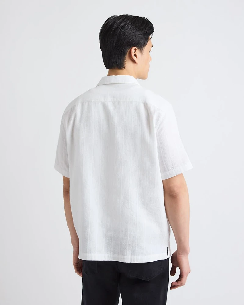 Short-Sleeve Solid Shirt with Camp Collar