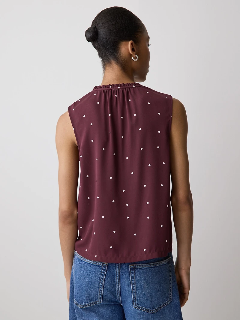 Sleeveless Buttoned-Down Blouse with Ruffled Trim