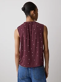 Sleeveless Buttoned-Down Blouse with Ruffled Trim