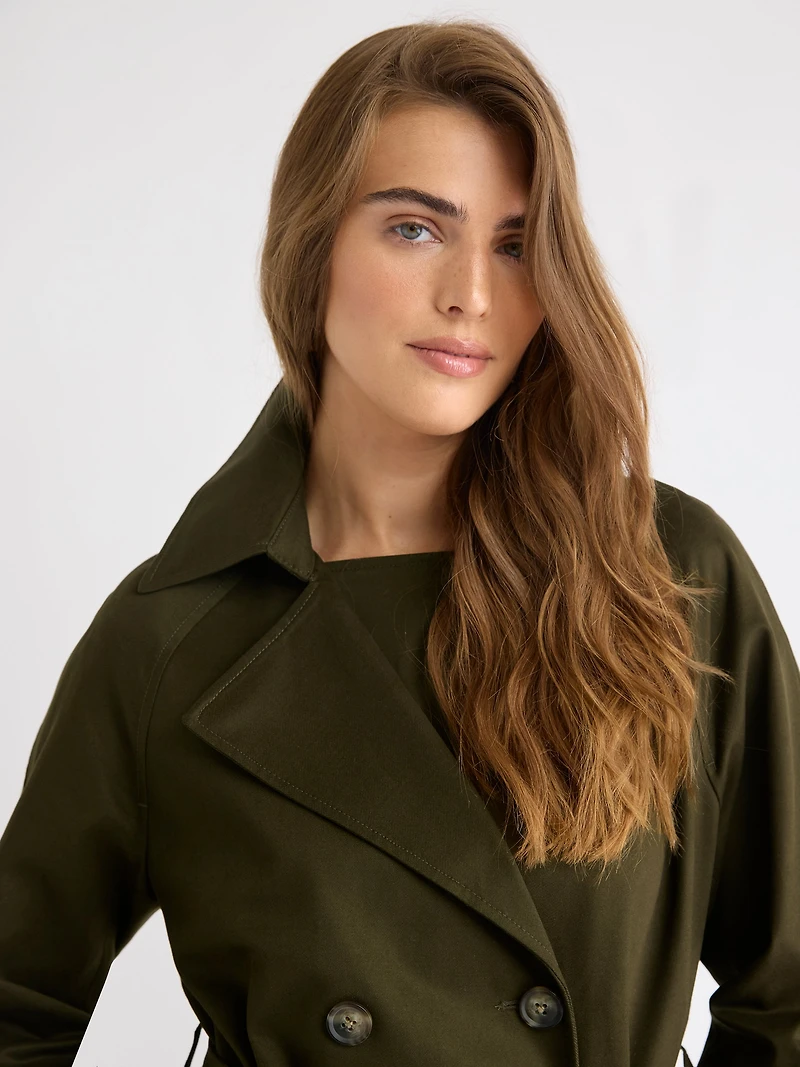 Water-Repellant Long Double-Breasted Trench Coat