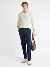 T-shirt Gaufré à Manches Longues et Col Henley