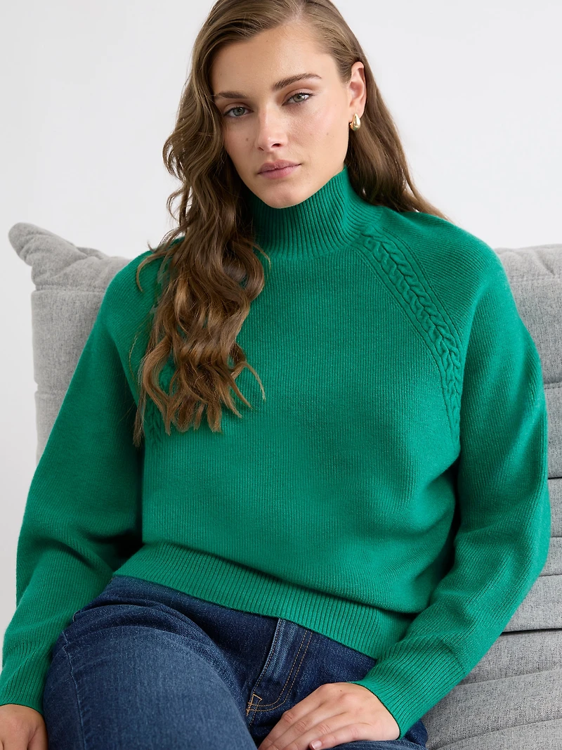 Long-Sleeve Mock-Neck Ribbed Pullover