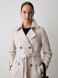 Manteau Trench en Sergé à Boutonnage Double avec Ceinture