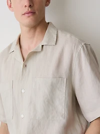 Chemise en Lin à Manches Courtes avec Col Camp