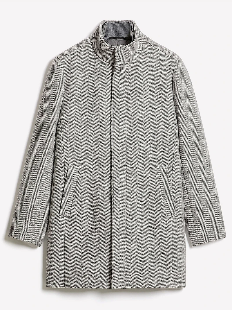 Manteau Classique en Laine à Chevrons Col Montant avec Plastron