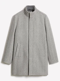 Manteau Classique en Laine à Chevrons Col Montant avec Plastron