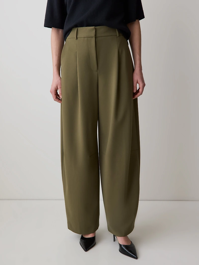 Pantalon en Sergé à Jambe Ballon et Taille Haute